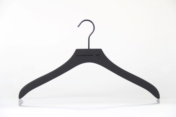 Black Rubber Coated Wooden Hanger with soft touch and anti-slip